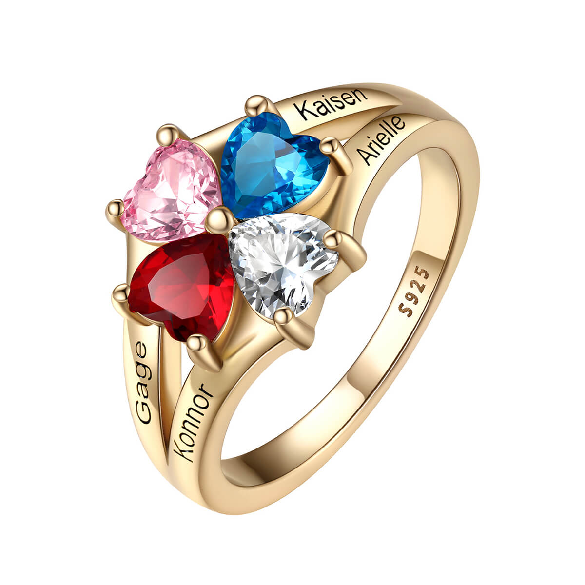 gold 4 birthstone ring for women