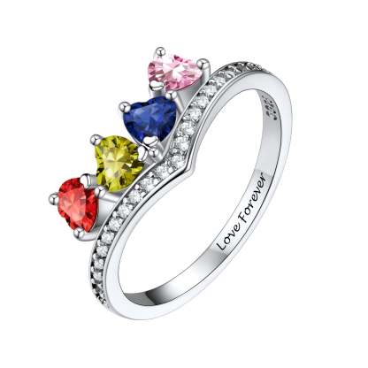 Custom Sterling Silver Heart 1-5 Birthstones Ring for Mom