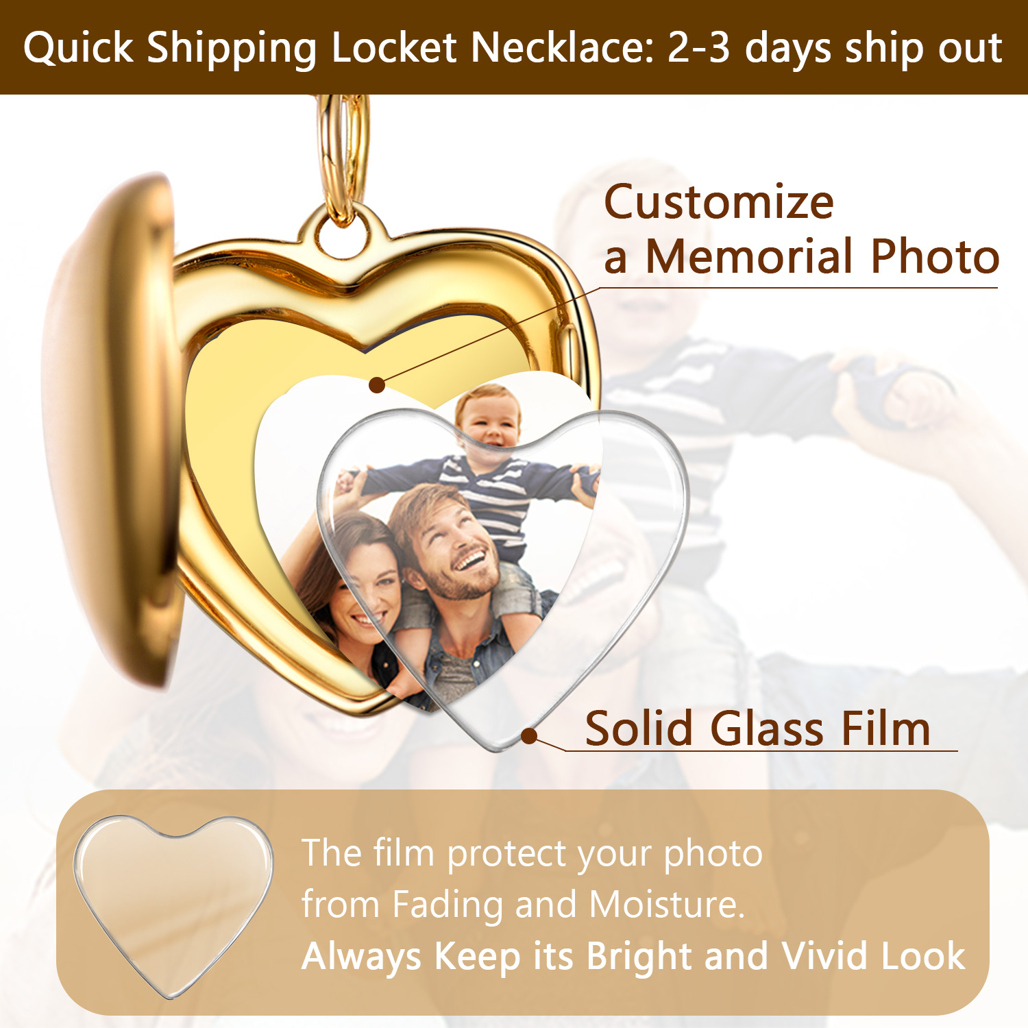 Personalized Heart Locket Necklace with Pictures For Women