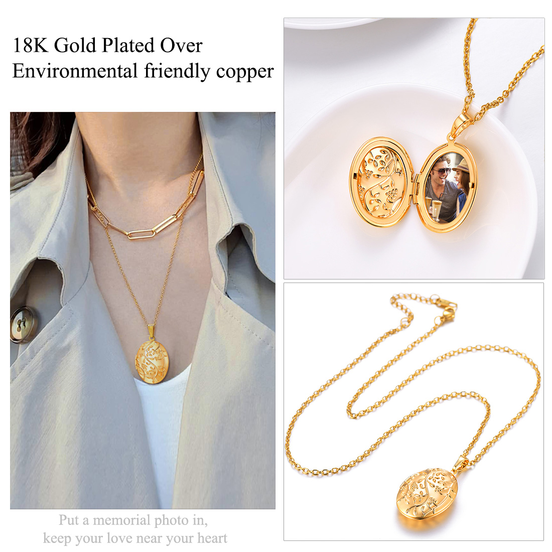 Custom Photo Locket Oval Necklace for Women