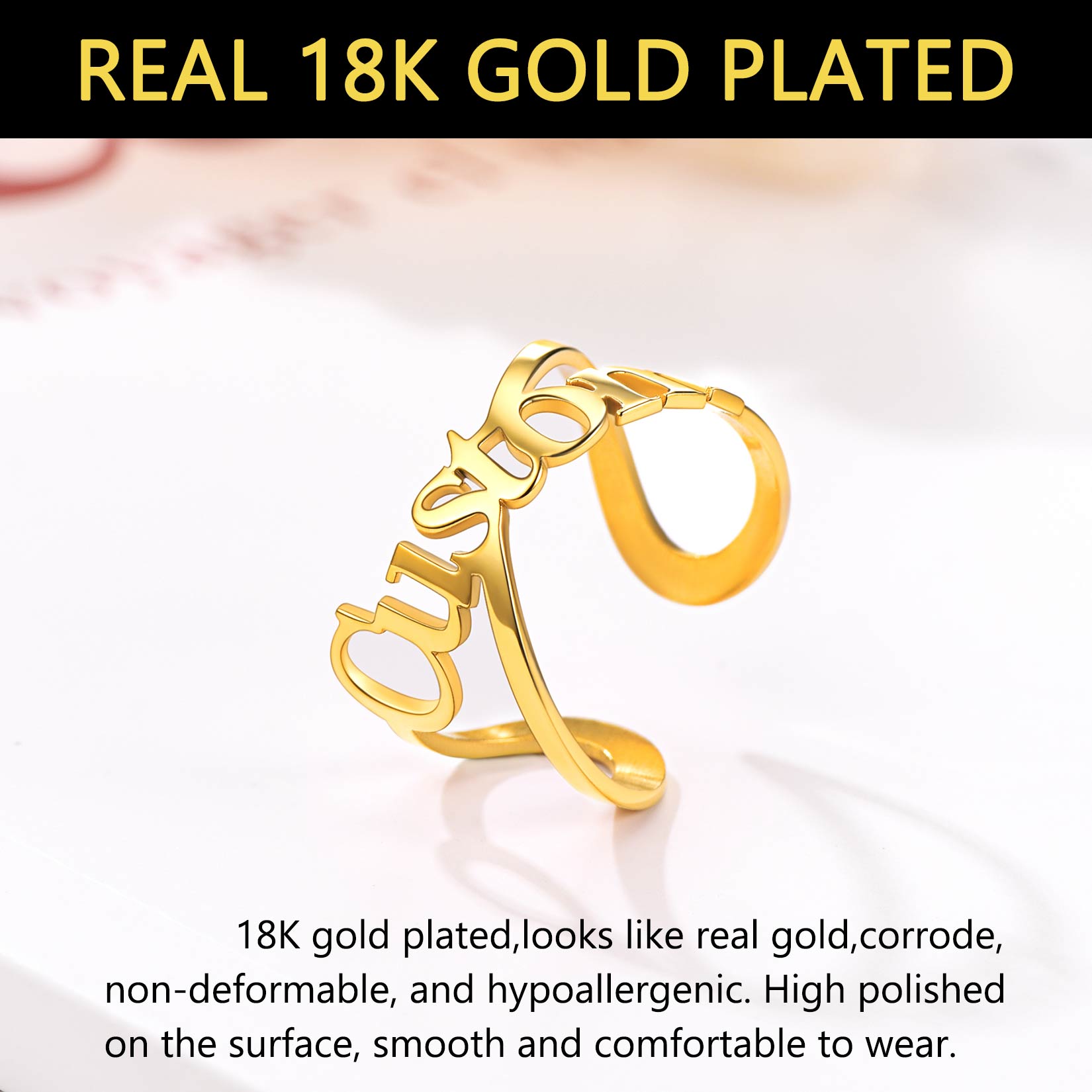 Custom Name Infinity Adjustable Ring gold