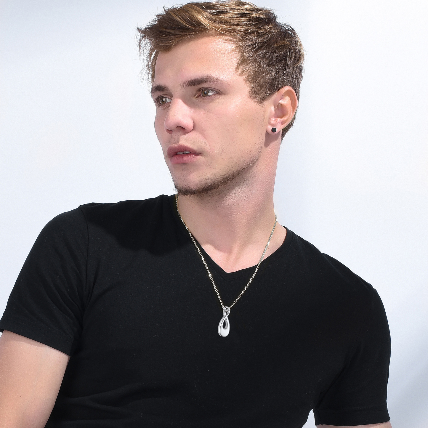 Custom Engraved Urn Cremation Infinity Necklace for Ashes model silver