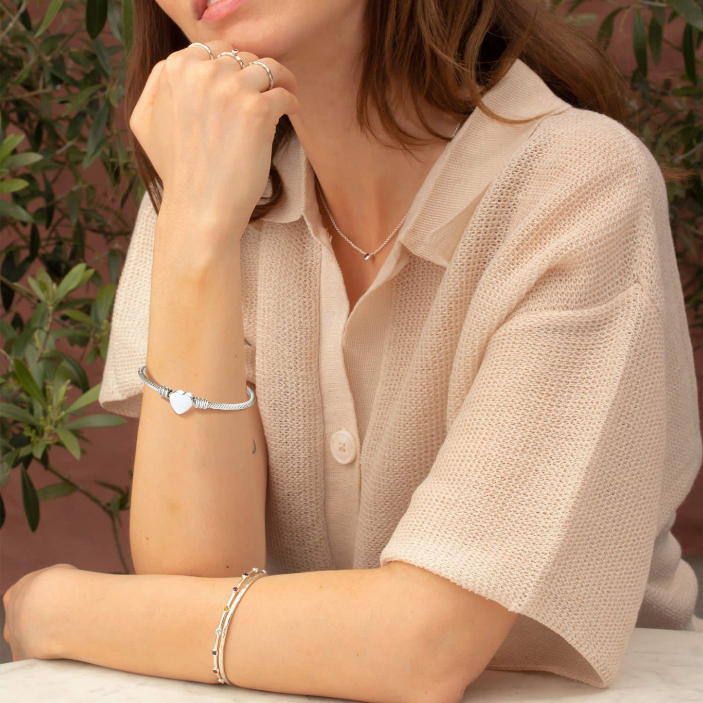 Custom Name Engraved Bangle Cuff Bracelet for Women model silver