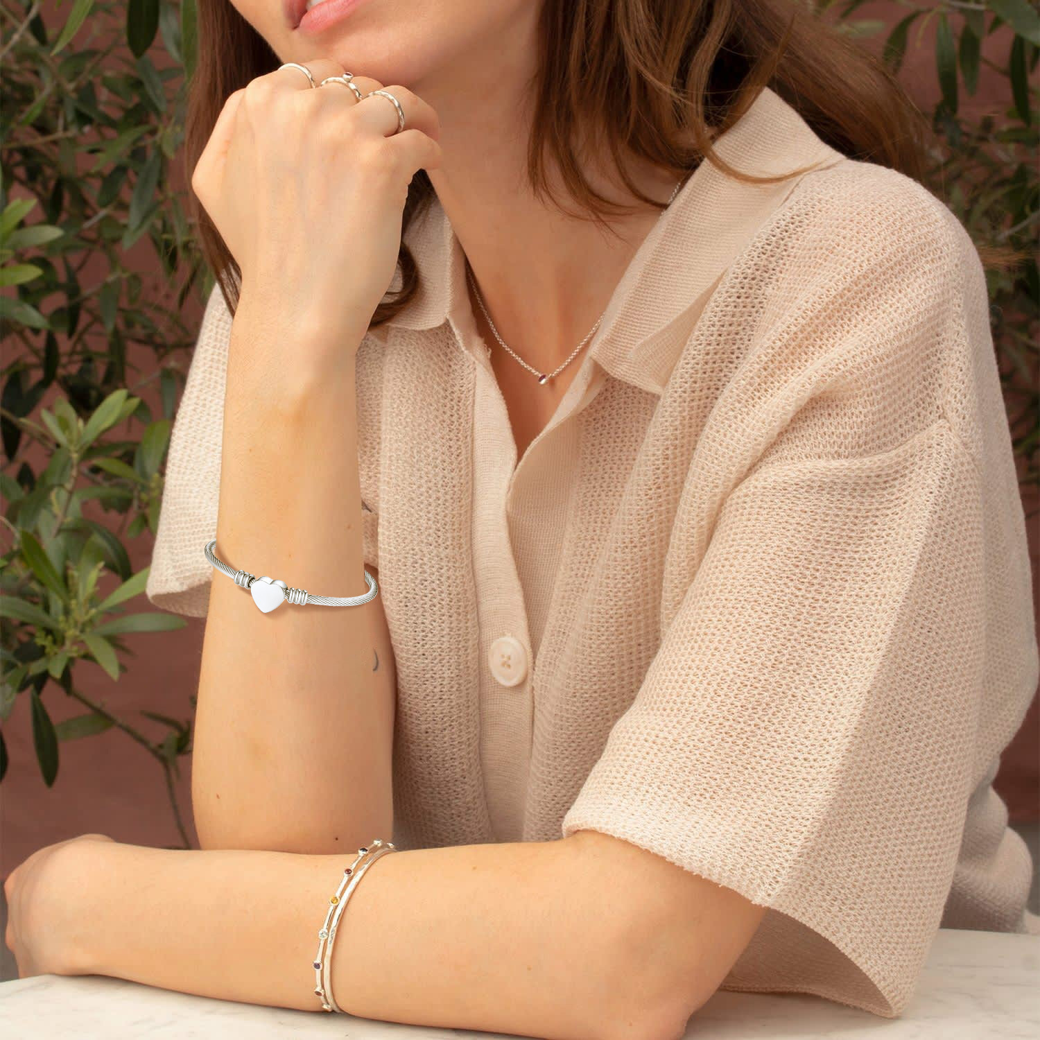 Custom Name Engraved Bangle Cuff Bracelet for Women model silver