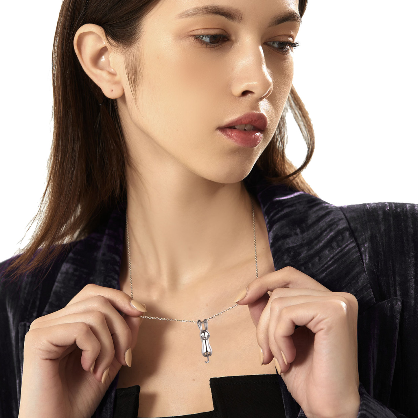 women wearing Cat Urn Necklaces Memorial Cremation Jewelry