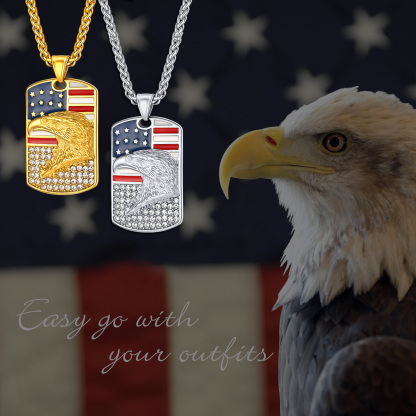 4th of July American Flag eagle Dog Tag Necklace 