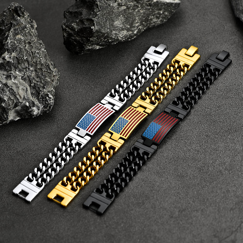  4th of July US Flag Cuban Link Chain Bracelet all color