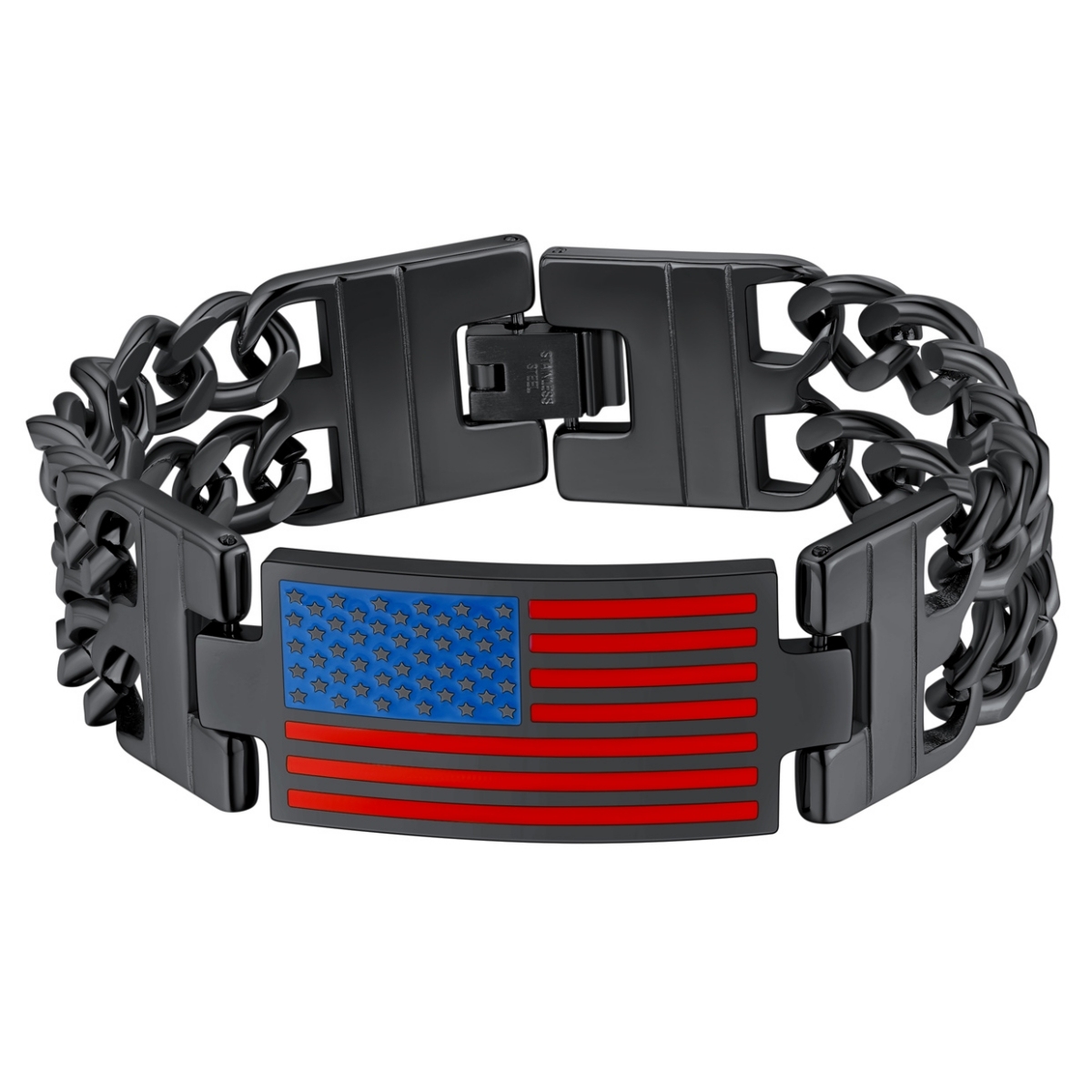 US Flag Cuban Link Chain Bracelet black