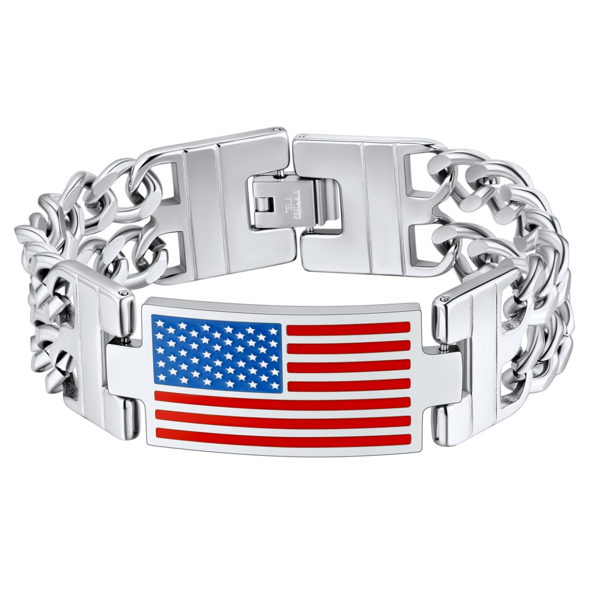 Custom 4th of July US Flag Cuban Link Chain Bracelet for Men
