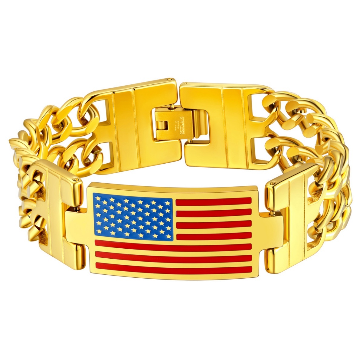US Flag Cuban Link Chain Bracel gold