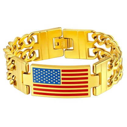 US Flag Cuban Link Chain Bracel gold