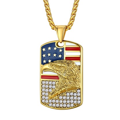 4th of July American Flag Dog Tag Necklace gold