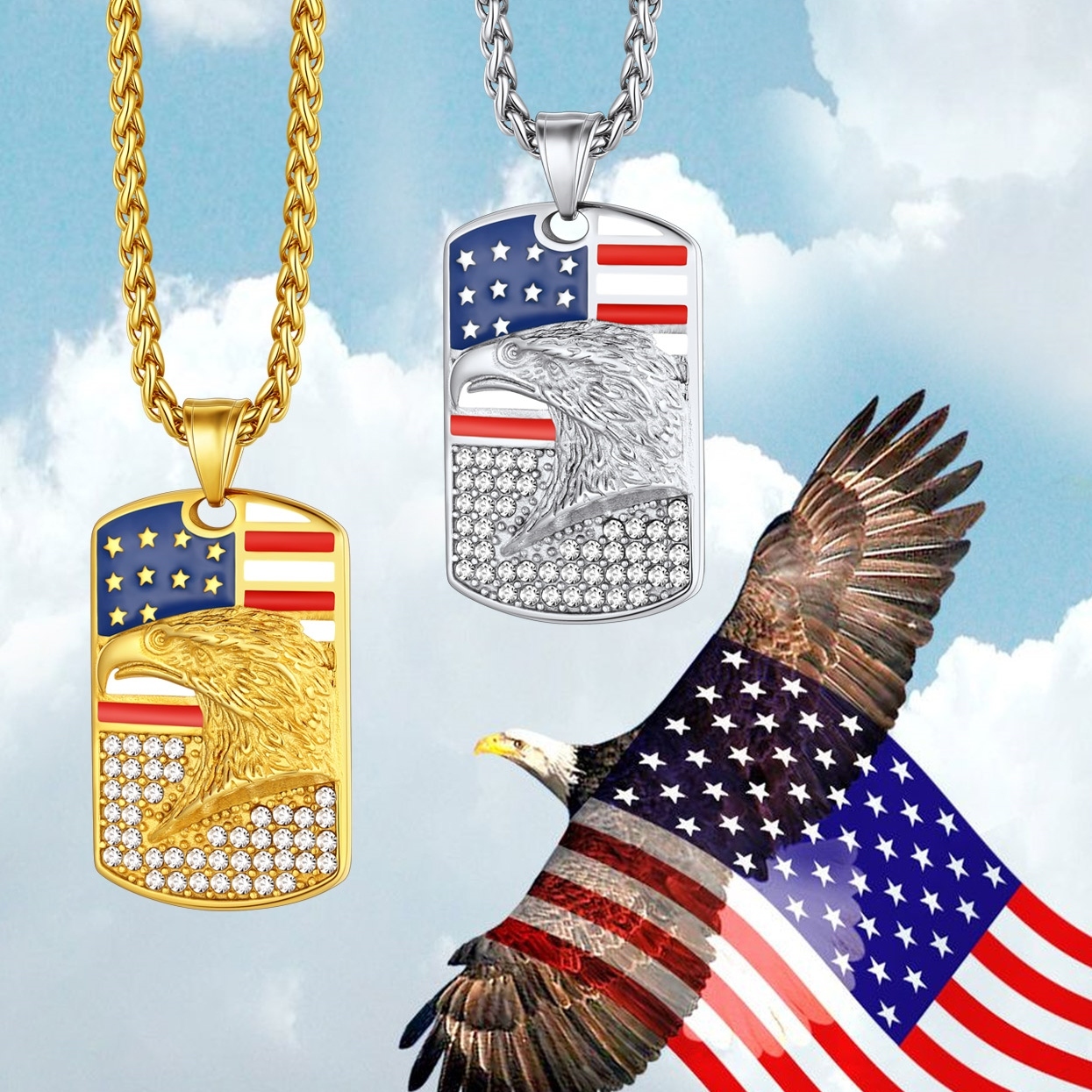 4th of July Eagle Dog Tag Necklace