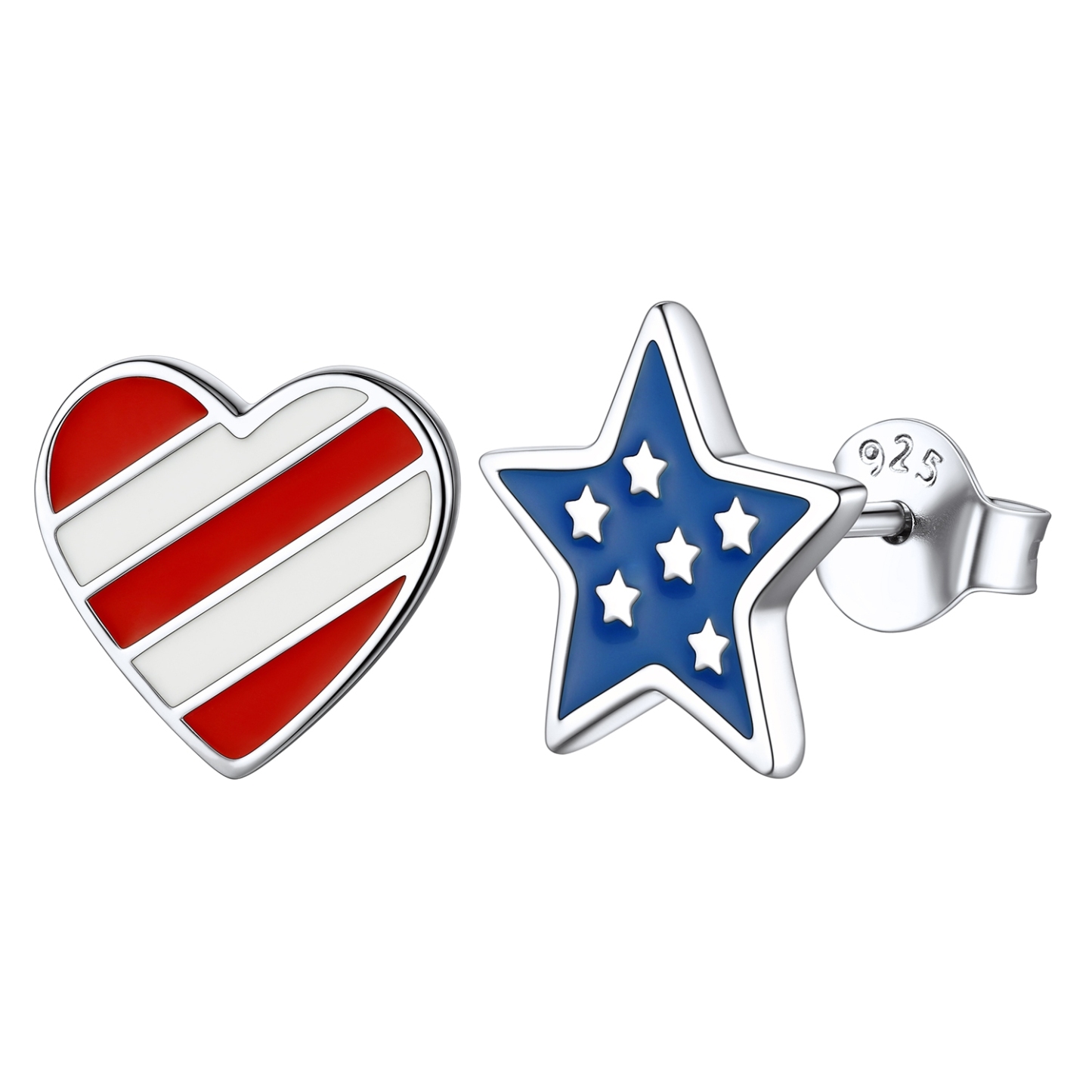4th of July American Flag Stud Earrings for Women heart and star