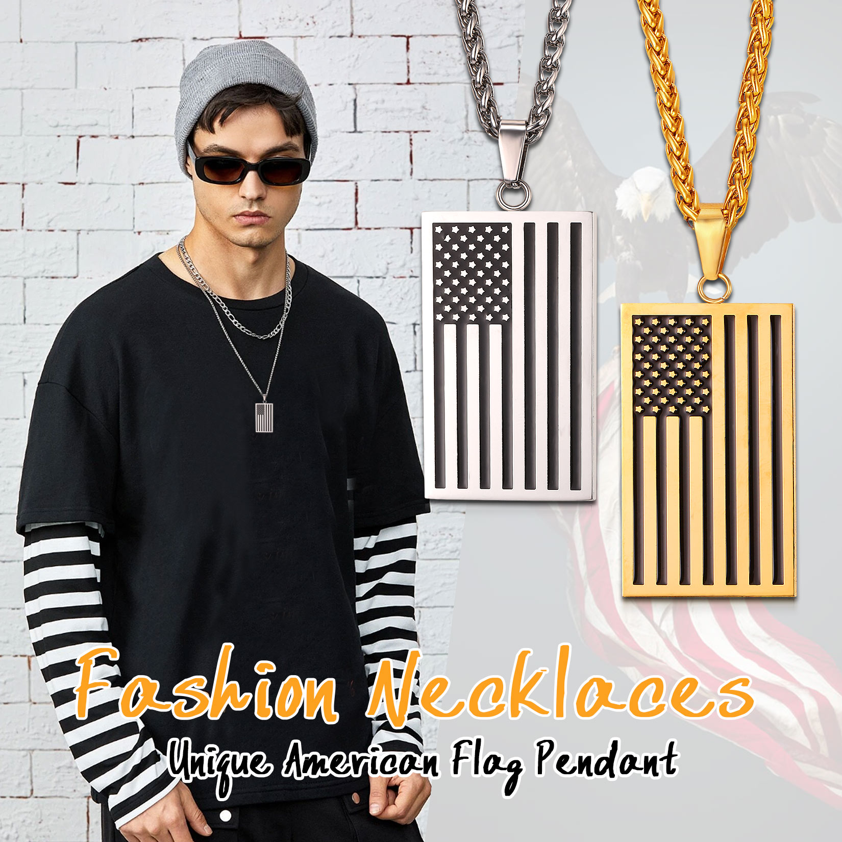 American Flag Dog Tag Pendant Nekclace For Men