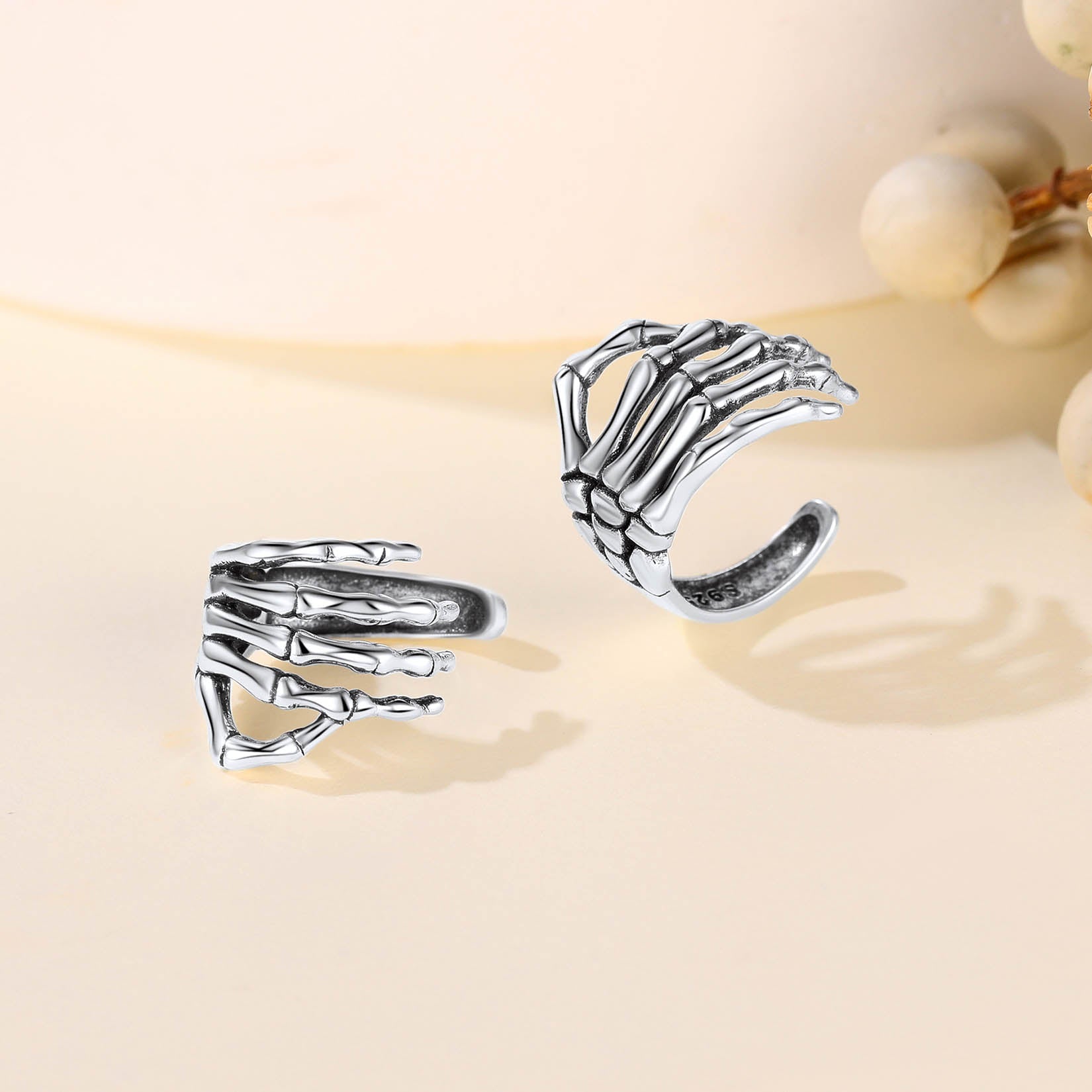 S925 Skeleton Hand Ear Cuffs Non-Pierced Gothic