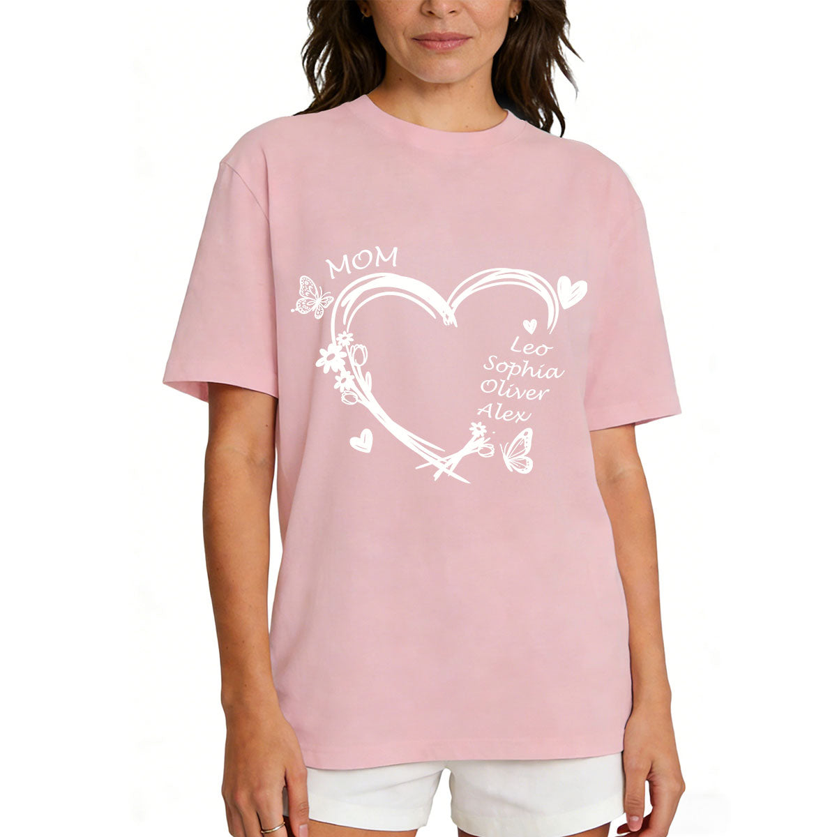 Personalized Heart & Name T-Shirt for Mom Pink