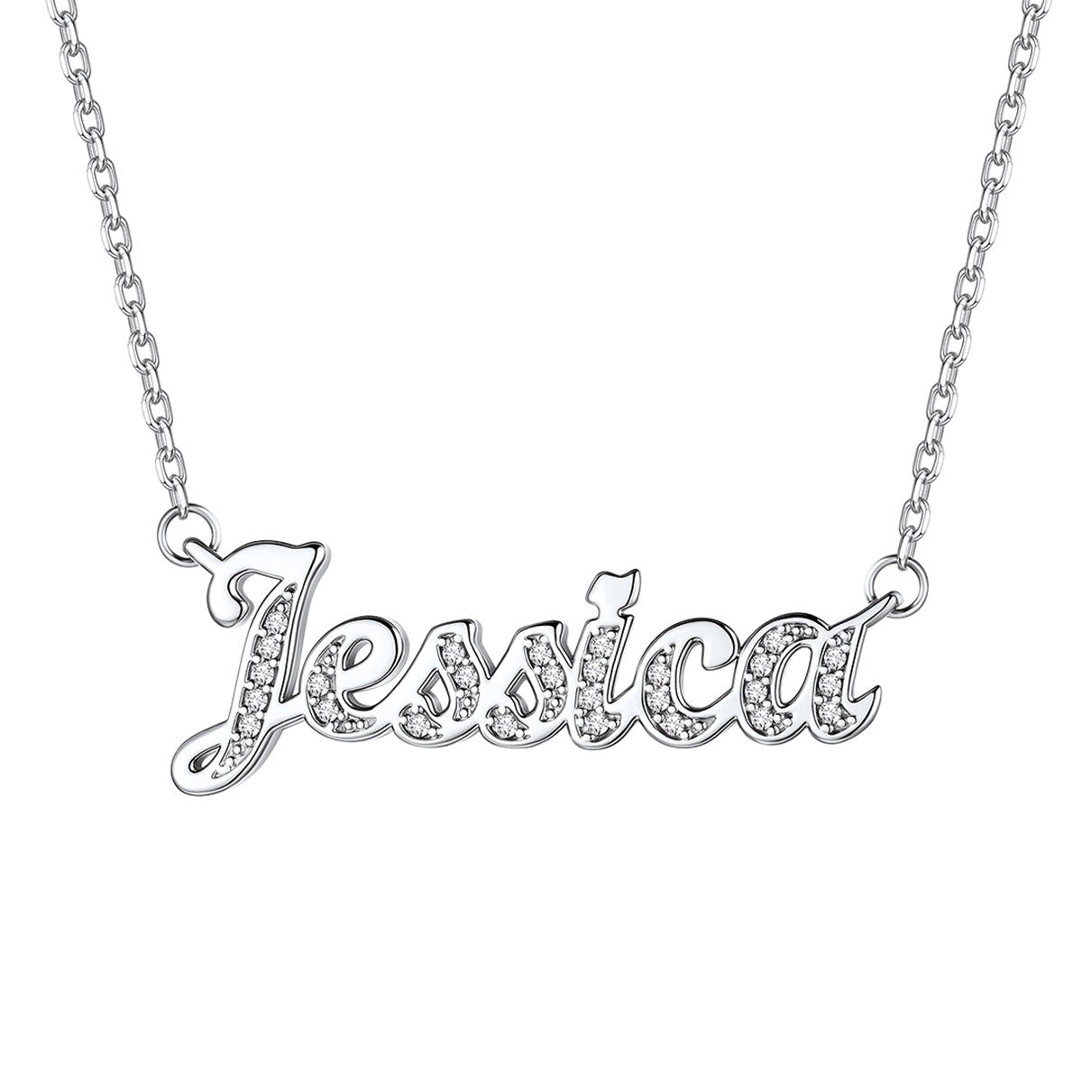 Personalized CZ Nameplate Necklace for Her