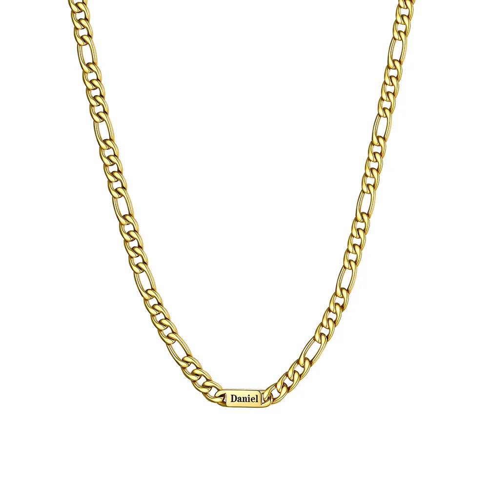 5mm 1 Name gold Multi Name Figaro Chain 5/7MM