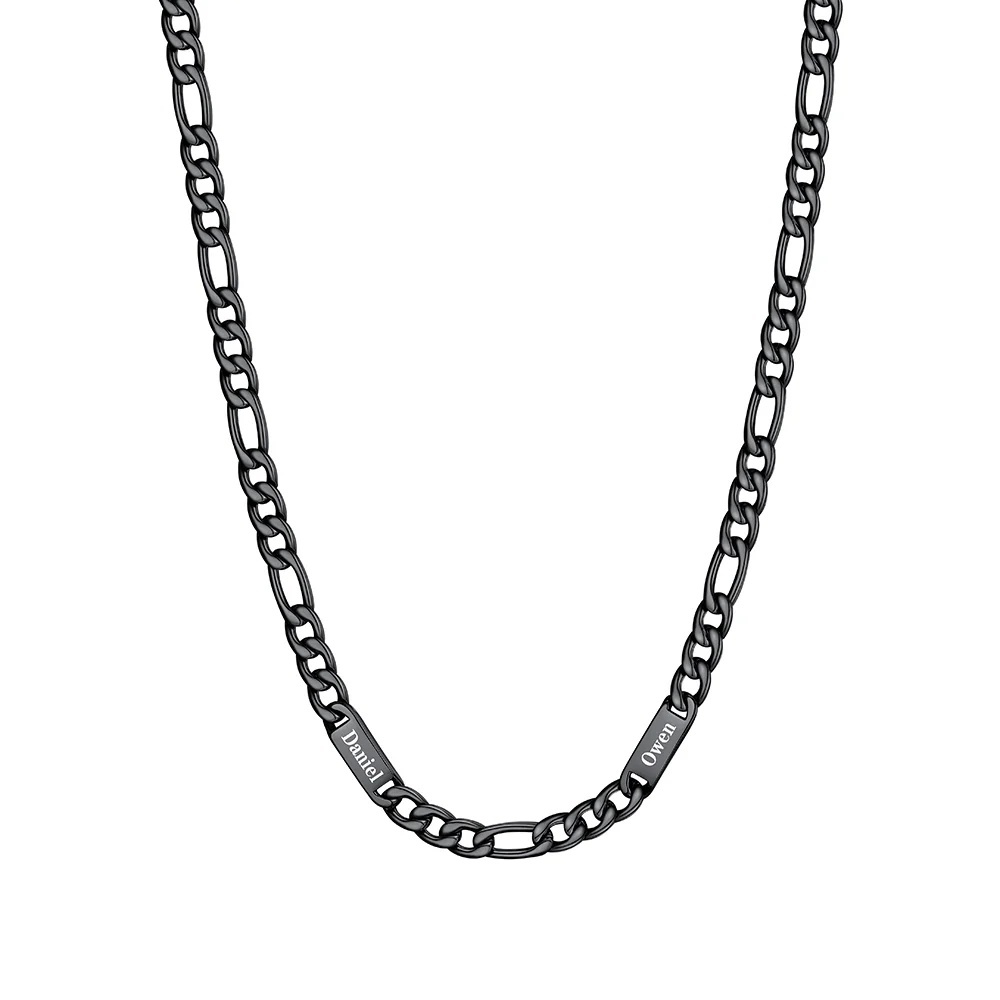 5mm 2 Names black Multi Name Figaro Chain 