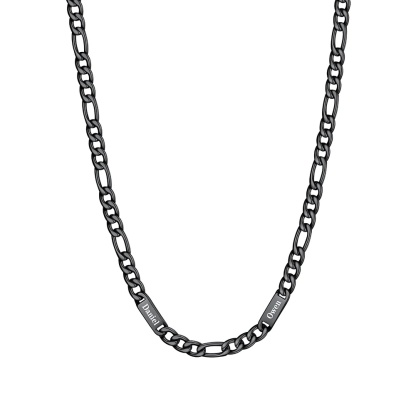 5mm 2 Names black Multi Name Figaro Chain 