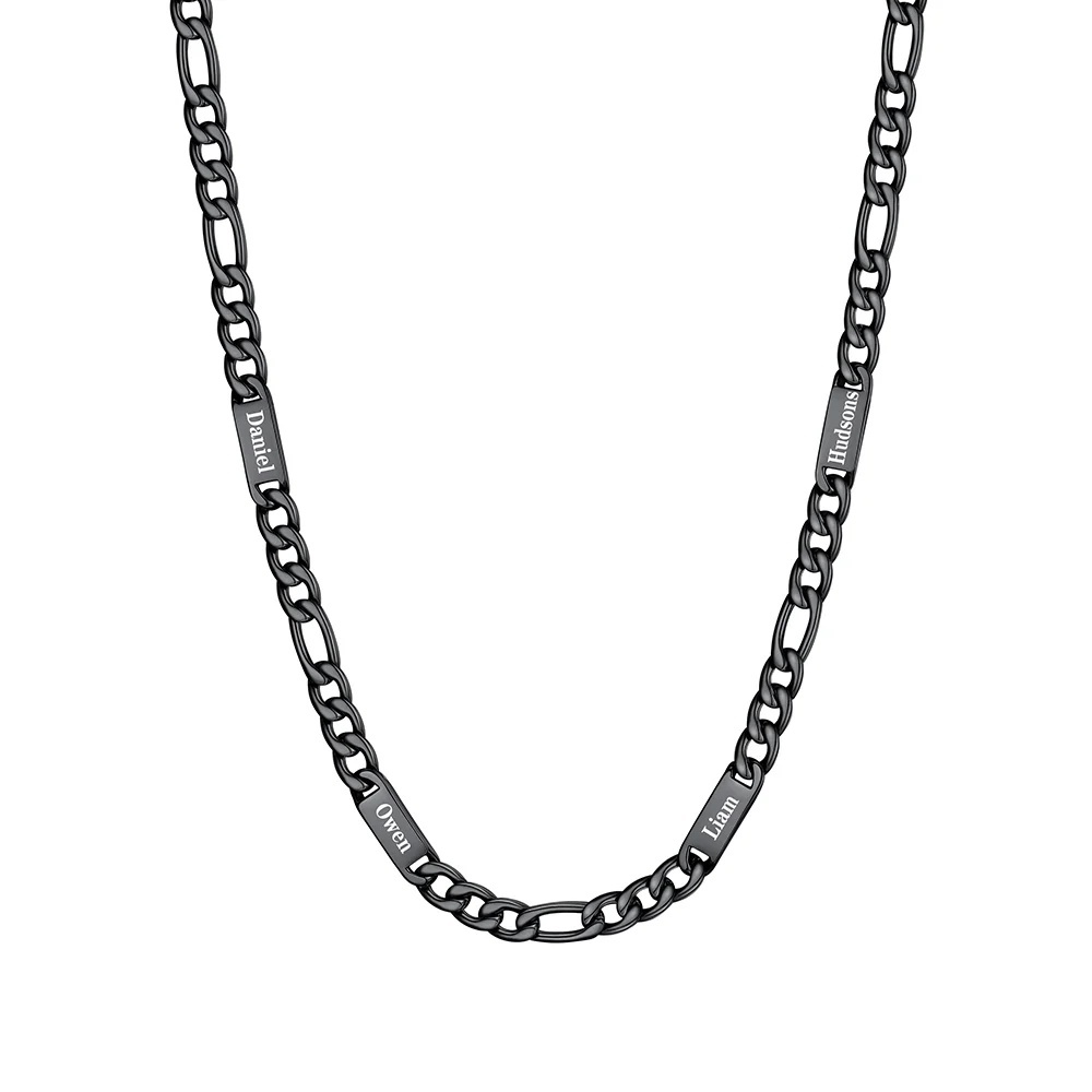 5mm 4 Names black Multi Name Figaro Chain 