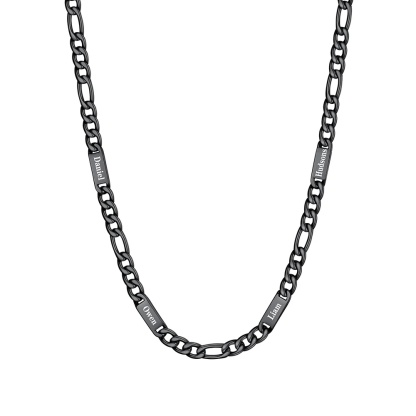 5mm 4 Names black Multi Name Figaro Chain 