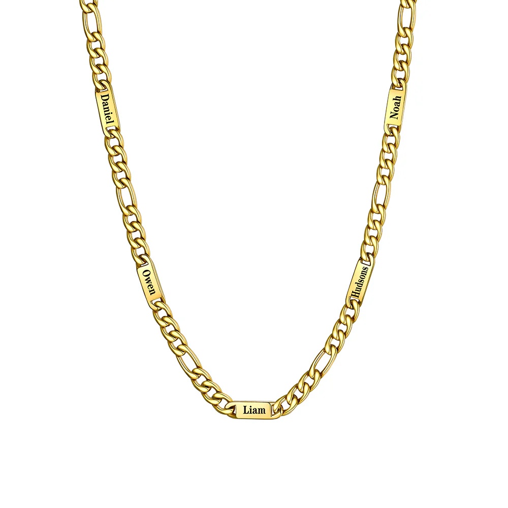 5mm 5 Names gold Multi Name Figaro Chain 