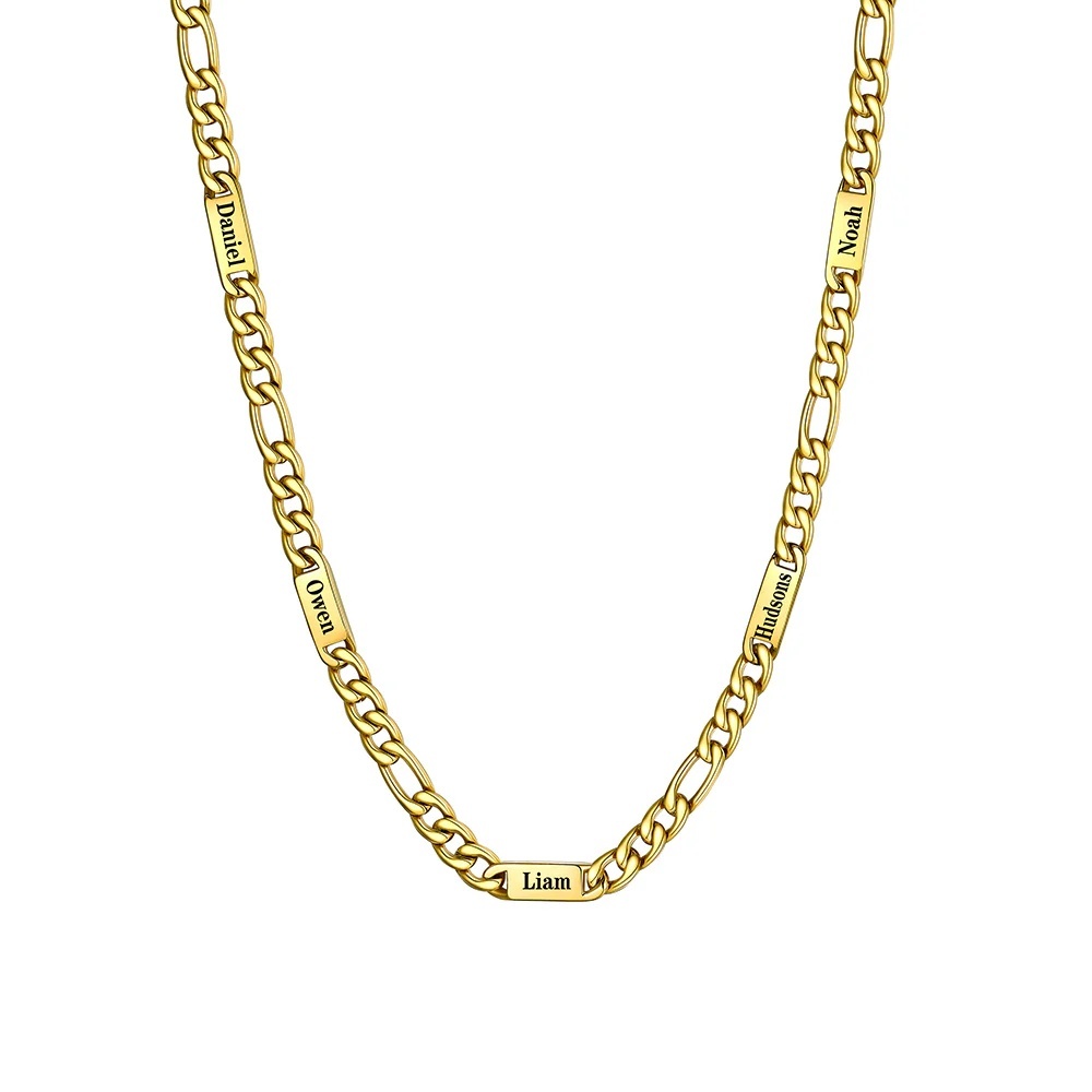 5mm 5 Names gold Multi Name Figaro Chain 