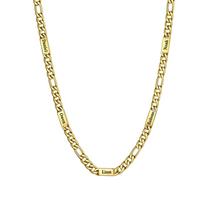 5mm 5 Names gold Multi Name Figaro Chain 