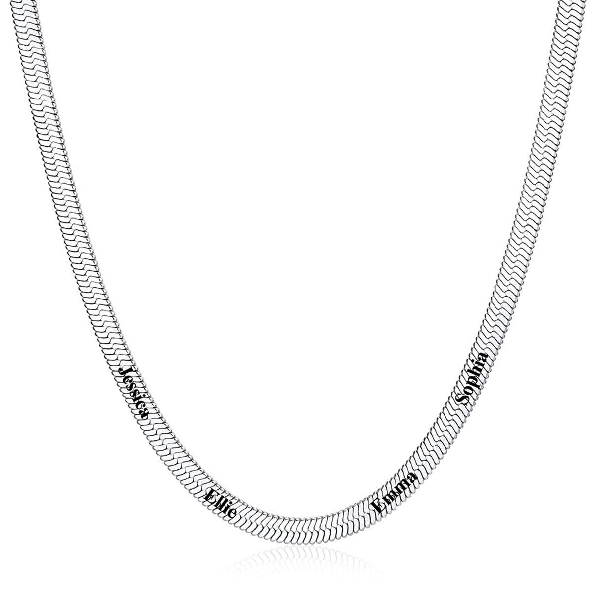 5mm Custom Engraved 4 Names Herringbone Chain Necklace 