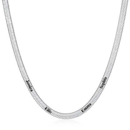 5mm Custom Engraved 4 Names Herringbone Chain Necklace 