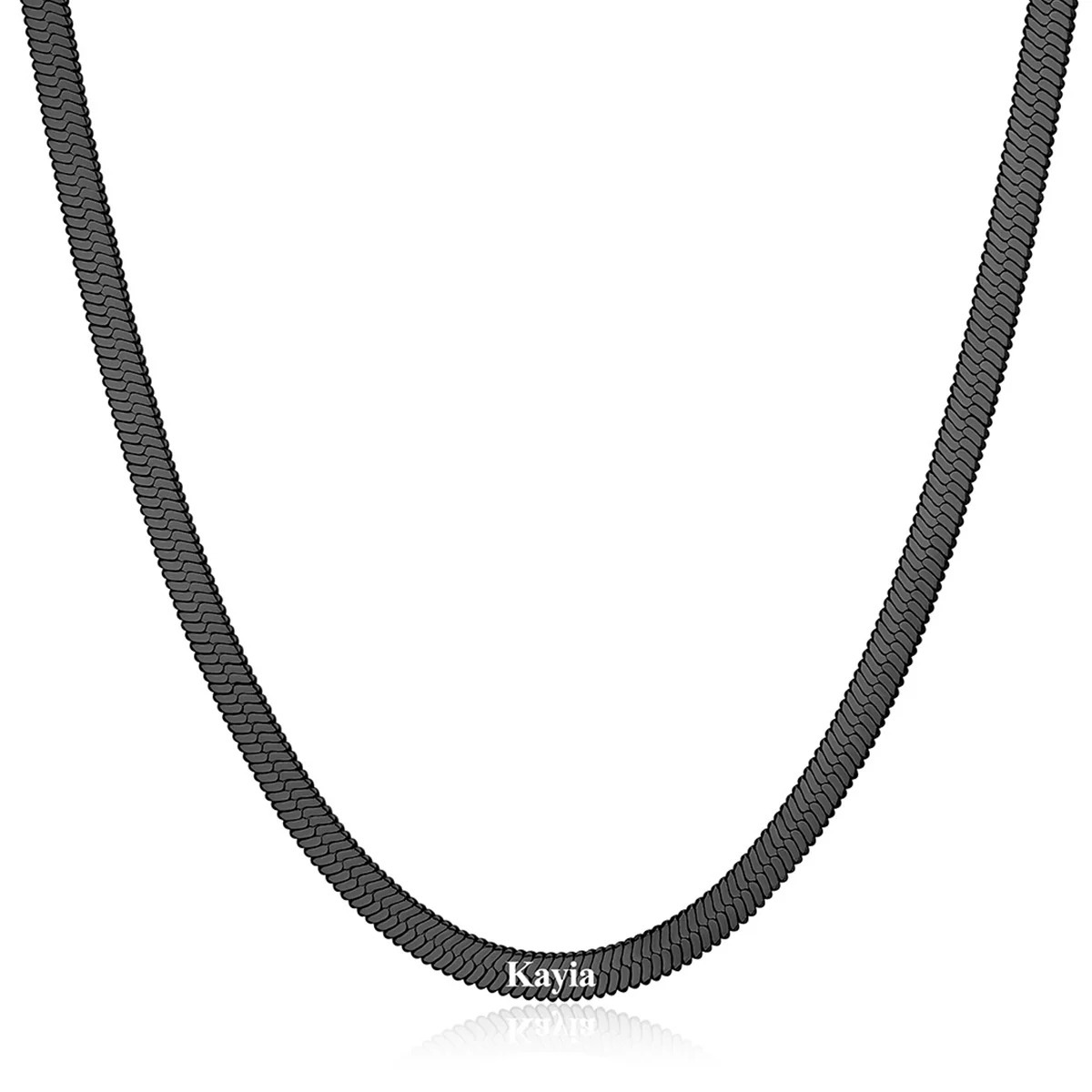 Black 5mm Custom Engraved 1 Name Herringbone Chain Necklace 