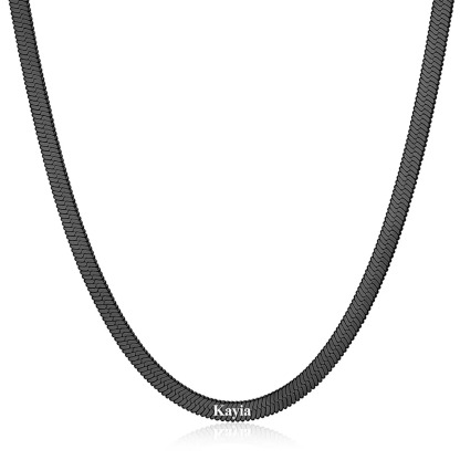 Black 5mm Custom Engraved 1 Name Herringbone Chain Necklace 