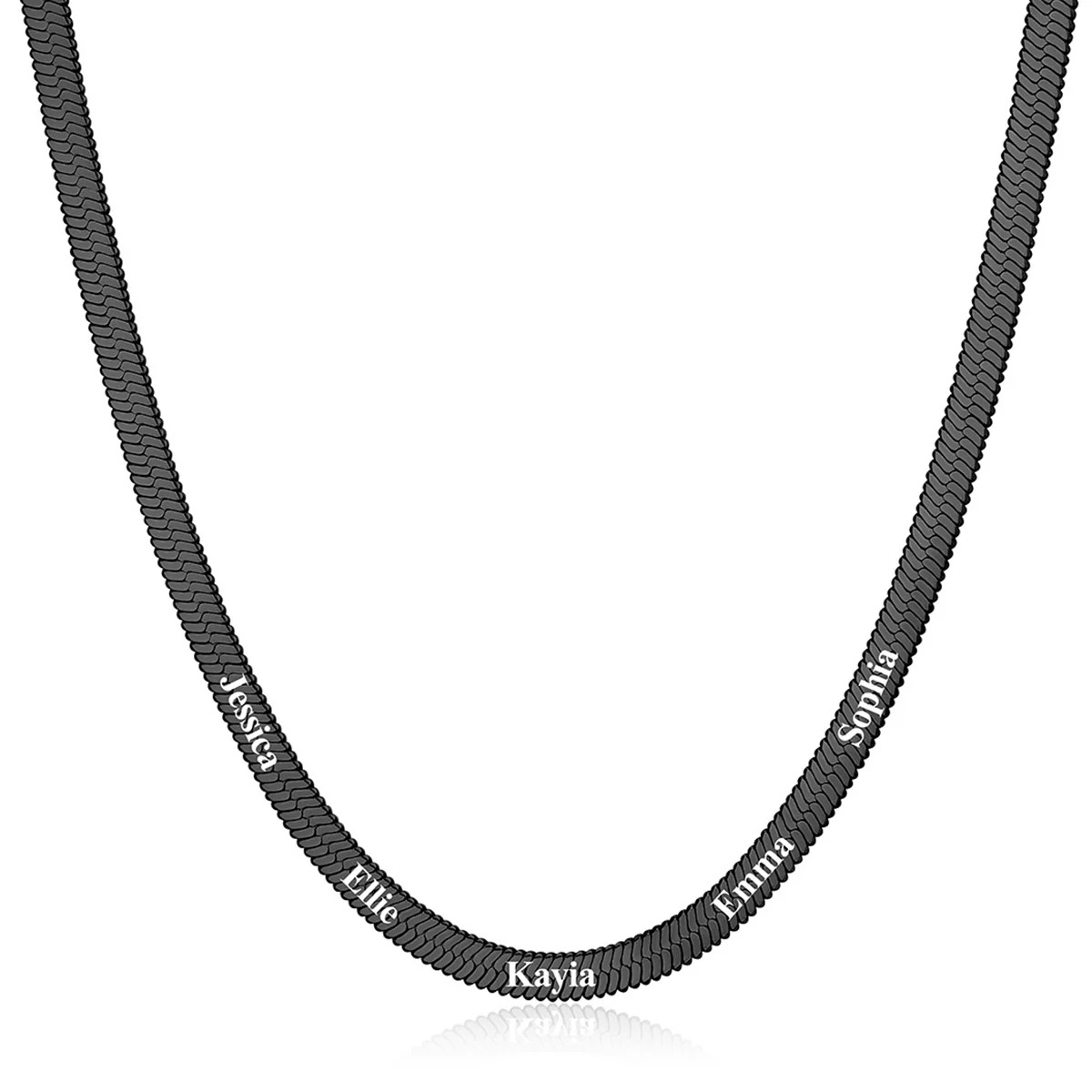 5mm Custom Engraved 5 Names Herringbone Chain Necklace Black 