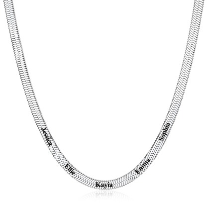 5mm Custom Engraved 5 Names Herringbone Chain Necklace 