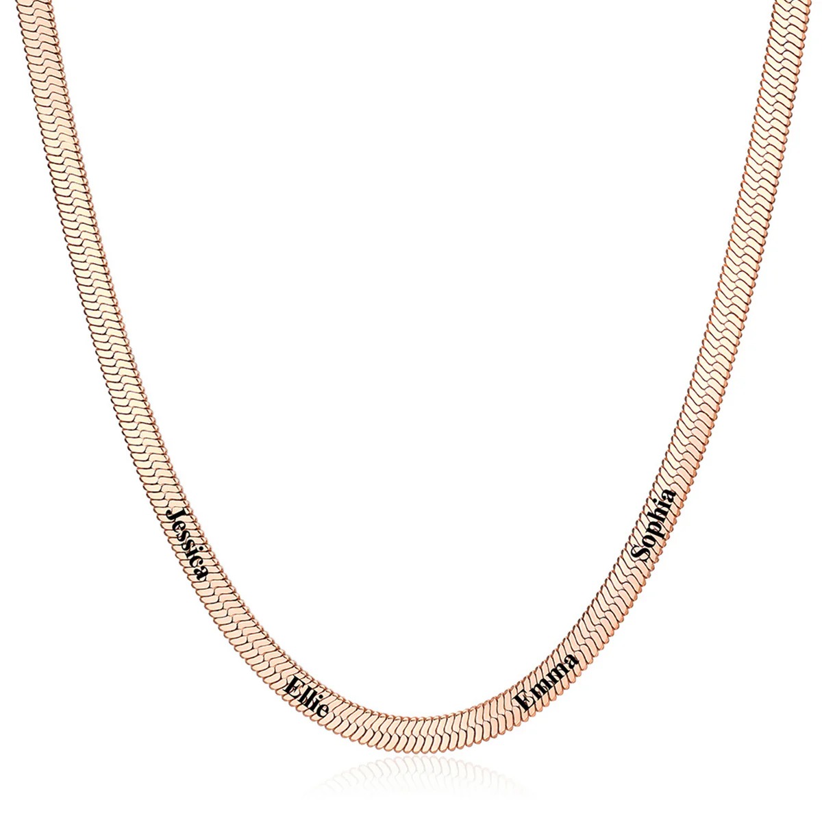 5mm Custom Engraved Multiple Names Herringbone Chain Necklace 