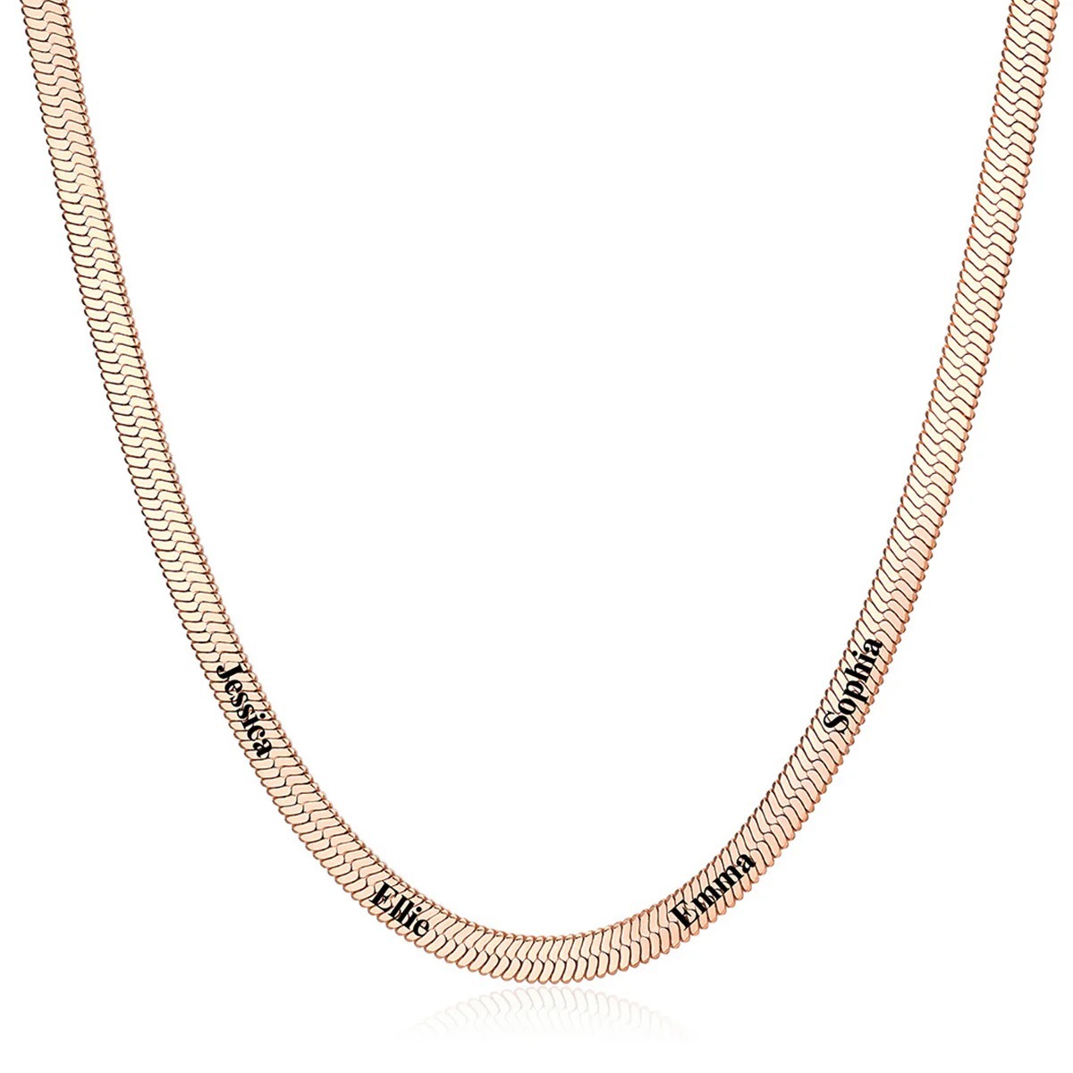 5mm Custom Engraved Multiple Names Herringbone Chain Necklace 