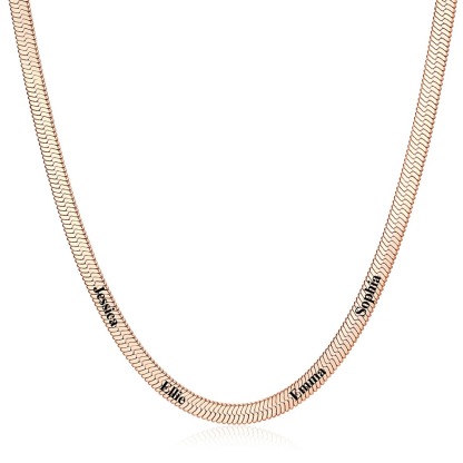5mm Custom Engraved Multiple Names Herringbone Chain Necklace 