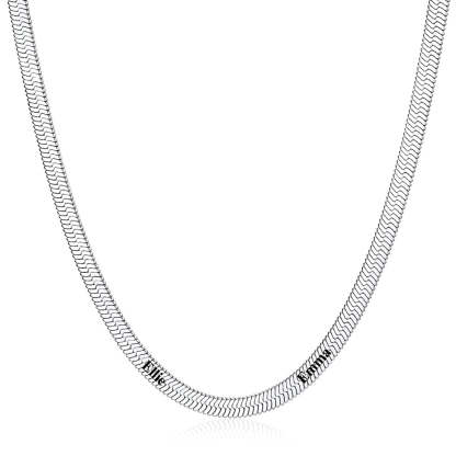 5mm Custom Engraved 2 Names Herringbone Chain Necklace 