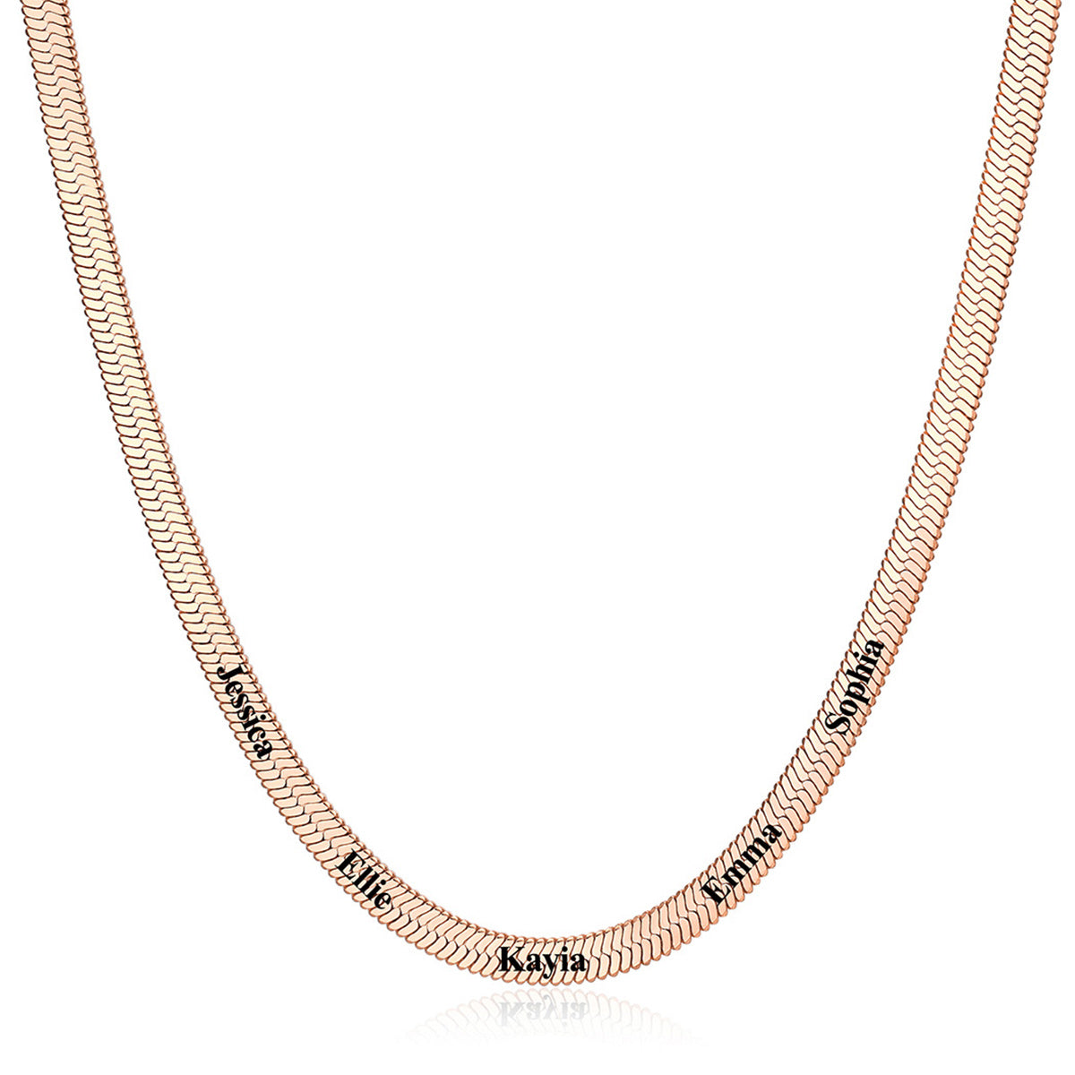 5mm Custom Engraved Multiple Names Herringbone Chain Necklace 