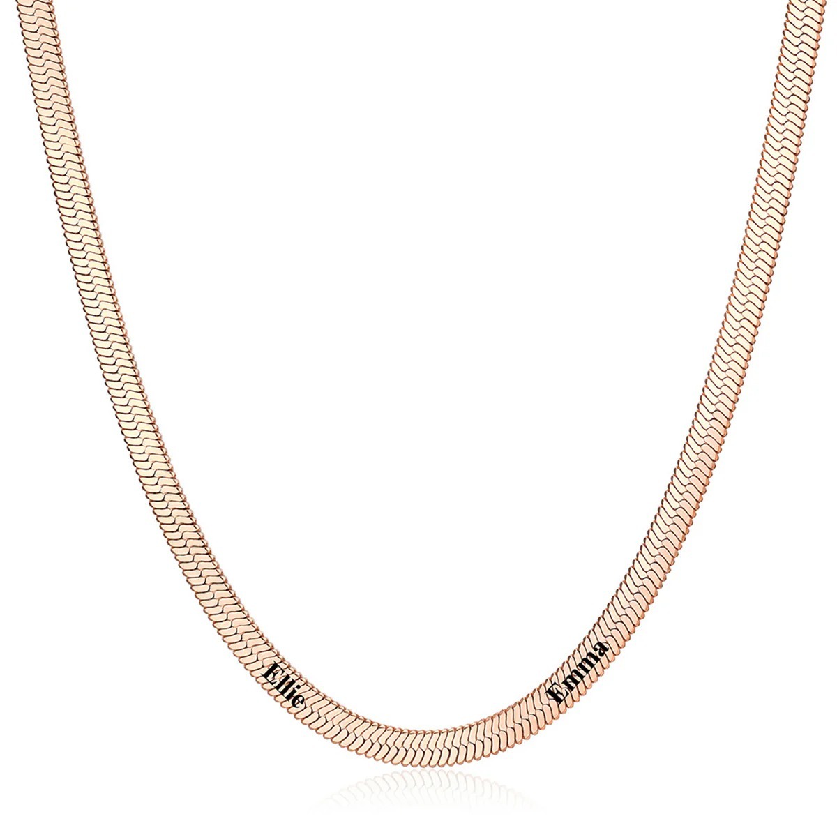 5mm Custom Engraved Multiple Names Herringbone Chain Necklace