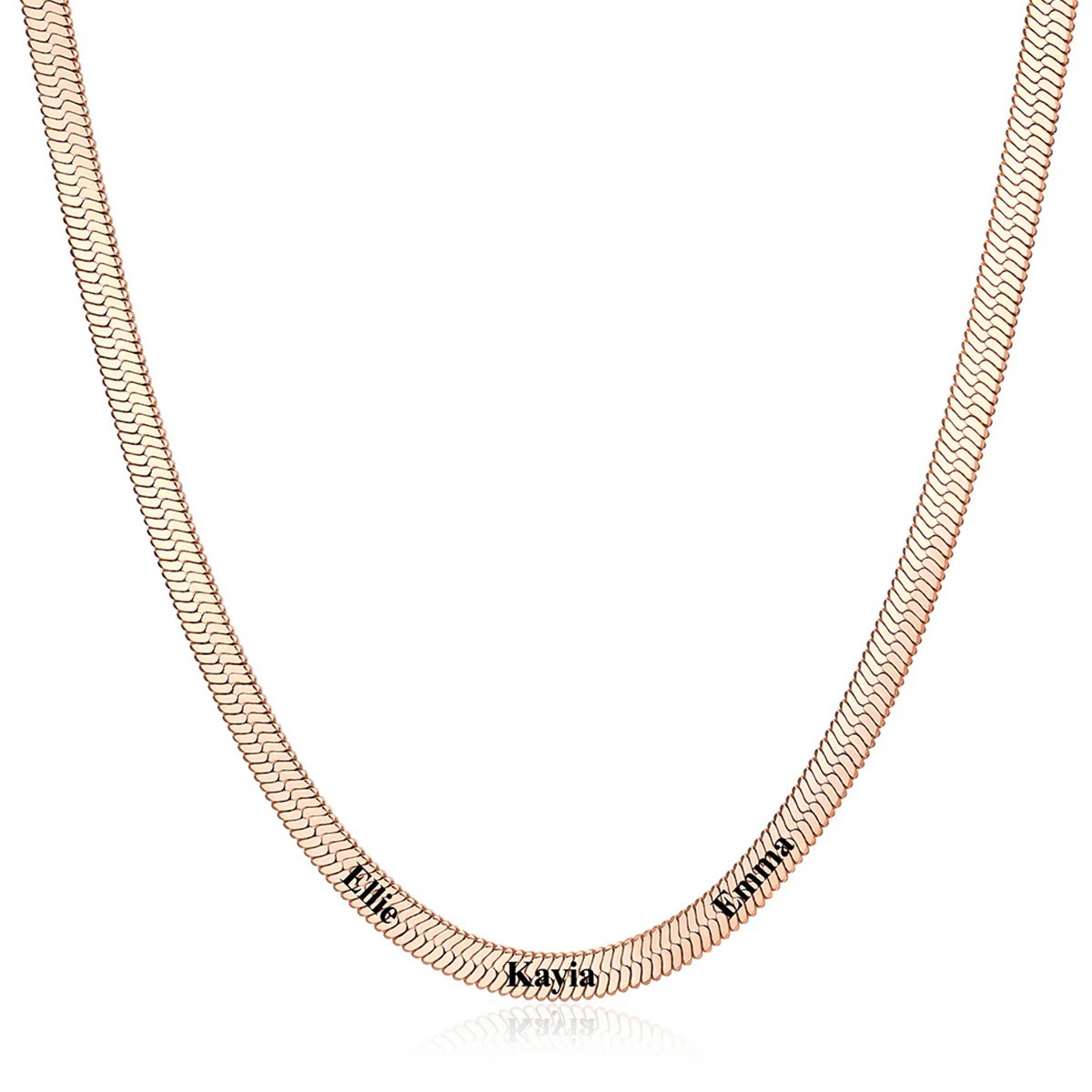 5mm Custom Engraved Multiple Names Herringbone Chain Necklace 
