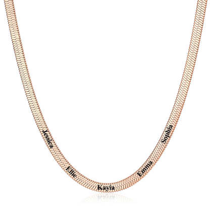 5mm Custom Engraved Multiple Names Herringbone Chain Necklace 