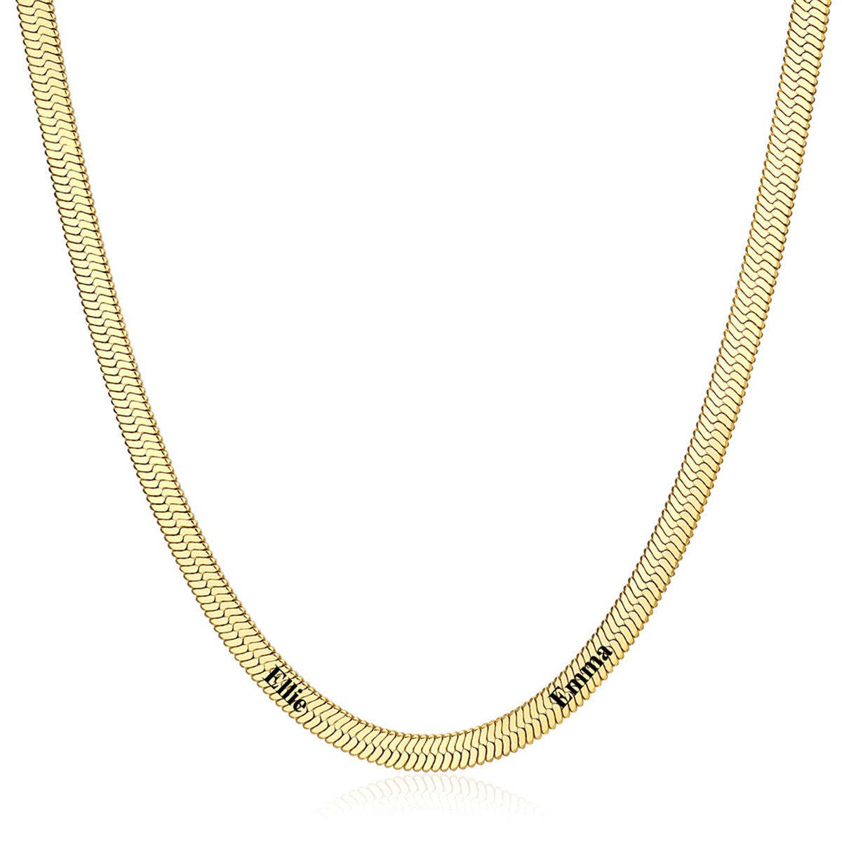 Gold 5mm Custom Engraved 2 Names Herringbone Chain Necklace 