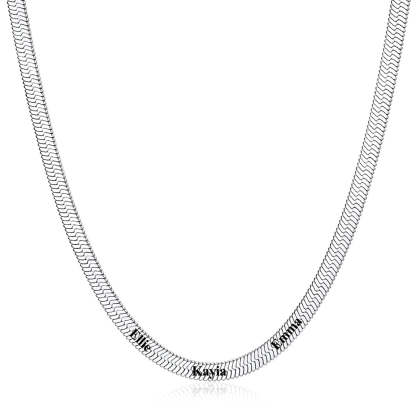 5mm Custom Engraved 3 Names Herringbone Chain Necklace 