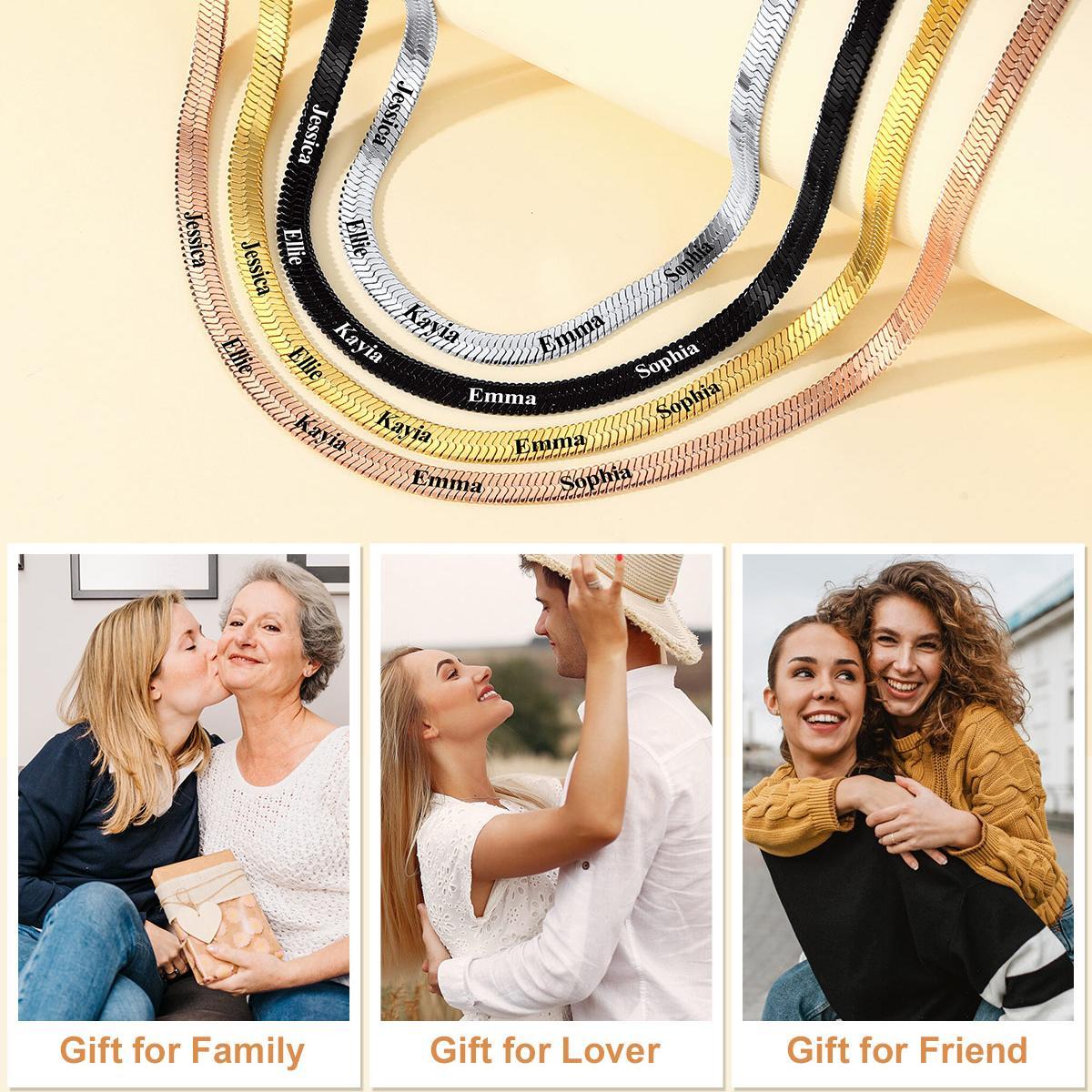 5mm Custom Engraved Multiple Names Herringbone Chain Necklace for Lover