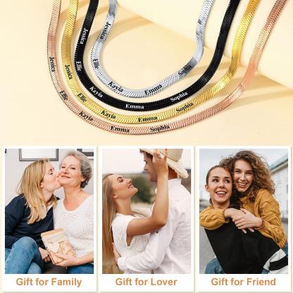 5mm Custom Engraved Multiple Names Herringbone Chain Necklace for Lover