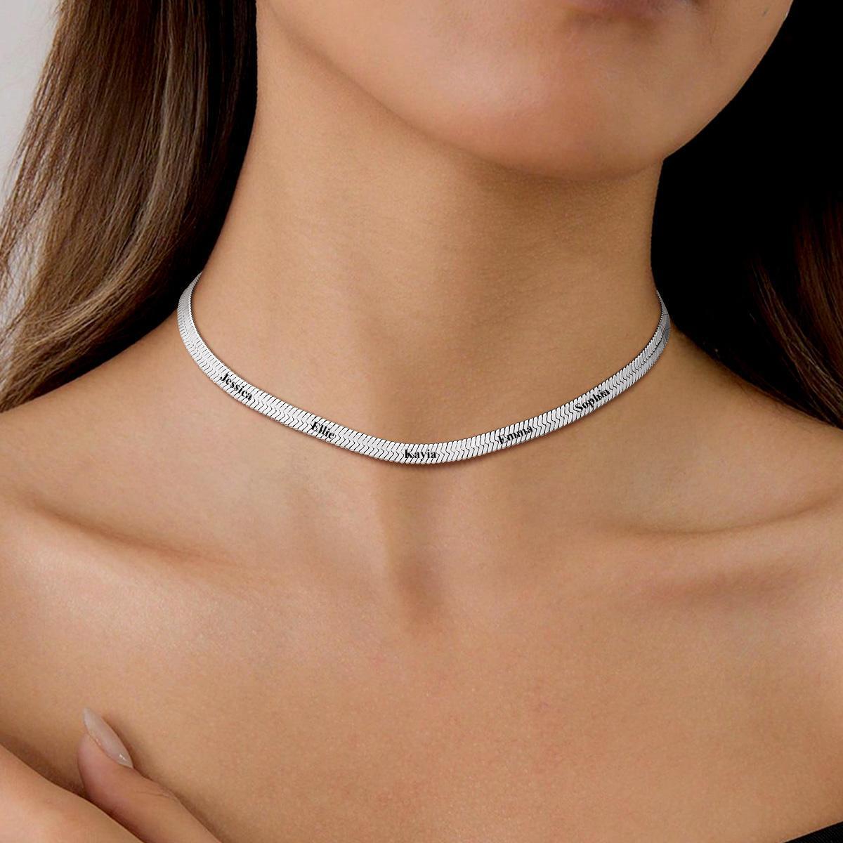 5mm Custom Engraved Multiple Names Herringbone Chain Necklace for Women