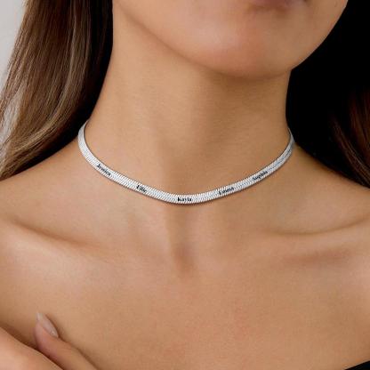 5mm Custom Engraved Multiple Names Herringbone Chain Necklace for Women